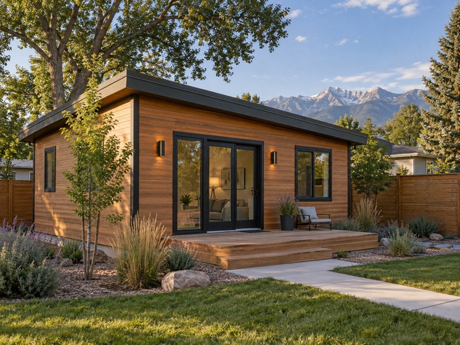 Representative detached backyard cottage ADU in a Denver metro backyard