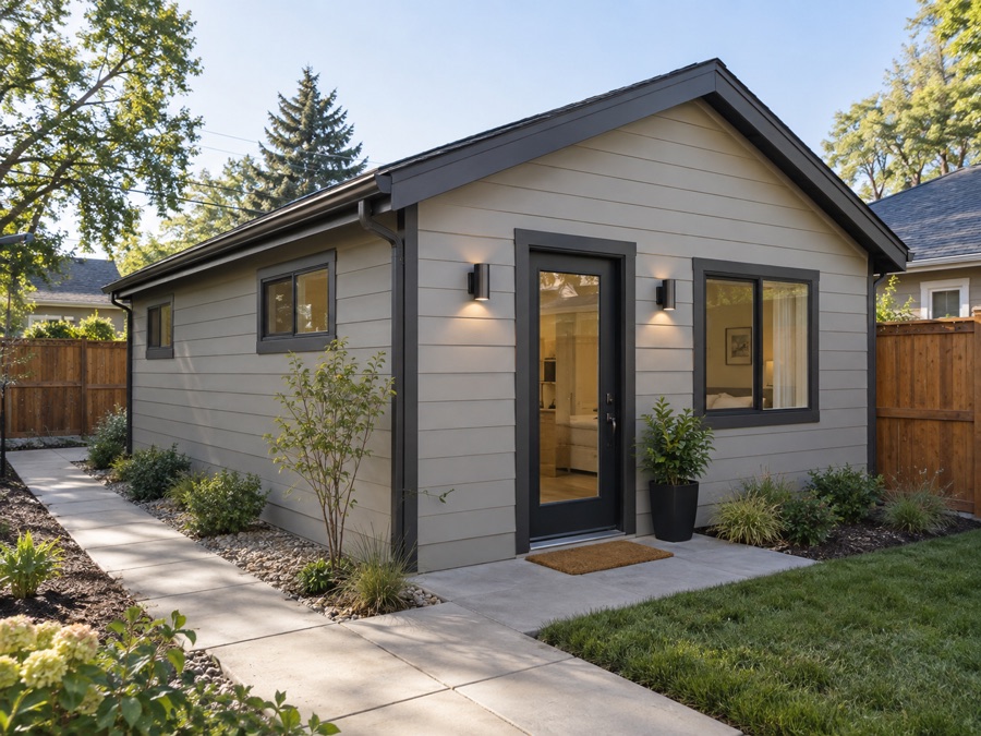 Representative garage conversion ADU with a separate residential entrance
